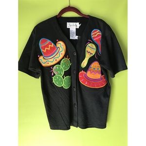 Santoria Buttoned Festive Hat Maraca Patch Top S